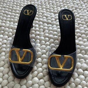 Valentino Black and Gold Heels with Iconic Design